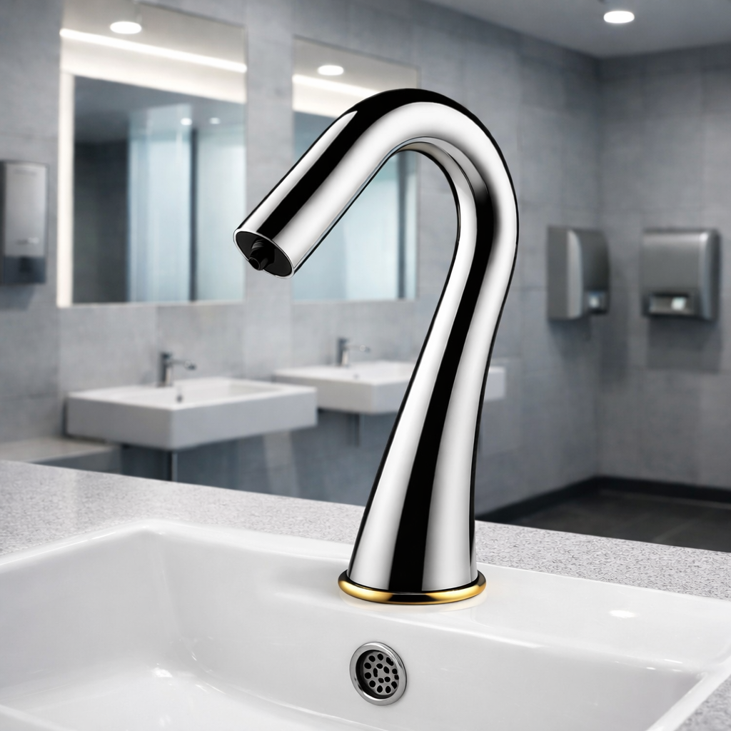 Commercial touchless faucet chrome finish, front elevation